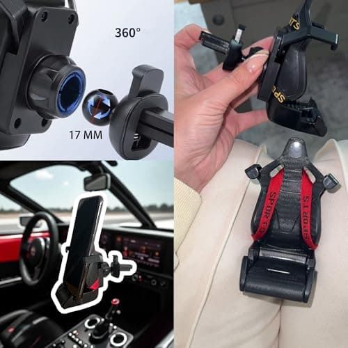 MAGSYNIX Racing Seat with Safety Belt Car Phone Holder Air Vent Mount – 360° Adjustable Cradle, Universal Fit for most phones, New Auto Accessories (Red) — view 5