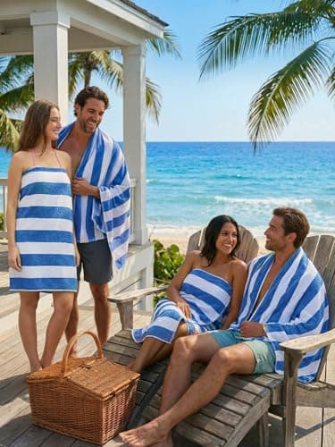 Utopia Towels Cabana Beach Towels 76x152cm, 4 Pack, Cotton, Striped, Blue — view 6