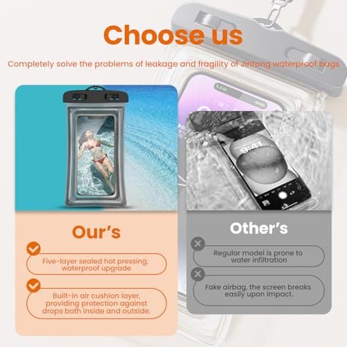 Guoxintech Waterproof Phone Pouch 2 Pack, IPX8 Submersible Underwater Phone Case with Airbag for iPhone 16 15 14 Pro Max and Samsung S25 S24 Ultra, 7 Inch Transparent Dry Bag for Swimming, Snorkeling — view 6