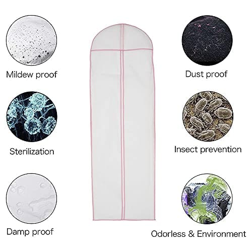 2pcs Wedding Dress Bags, 180cm/70.8inch Non-woven Bridal Dress Cover Bag with Zips Long Full length Breathable Garment Bags Covers for Long Dress Dance Costumes Suits (2pcs) — view 4