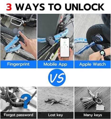 Chain Lock eLinkSmart Keyless Waterproof Bike Lock 100CM for Bicycle Scooter Motorcycle Door Fence Gate Fingerprint Bluetooth App Heavy Duty Security Blue 2024 New — view 4