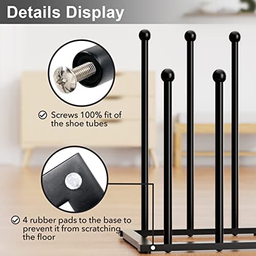 pickpiff Free Standing Shoe Rack - Black Metal Shoe Storage, Shoe Racks Storage for Dorm Room, Closet, Entryway, Bedroom, Patio Outdoor, Hallway, Organiser Storage Fit for 6 Pairs Boot — view 4