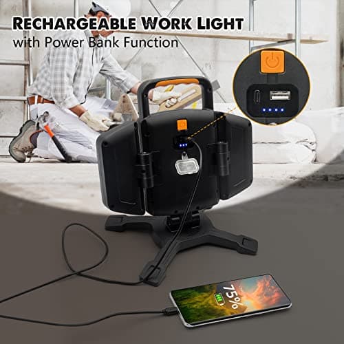 SYLSTAR 30W Rechargeable Work Light, 3000 Lumen Magnetic Work Light Battery Powered, Waterproof Portable Cordless Job Site Lighting for Construction Site, Workshop, Garage, Camping, and Car Repairing — view 5