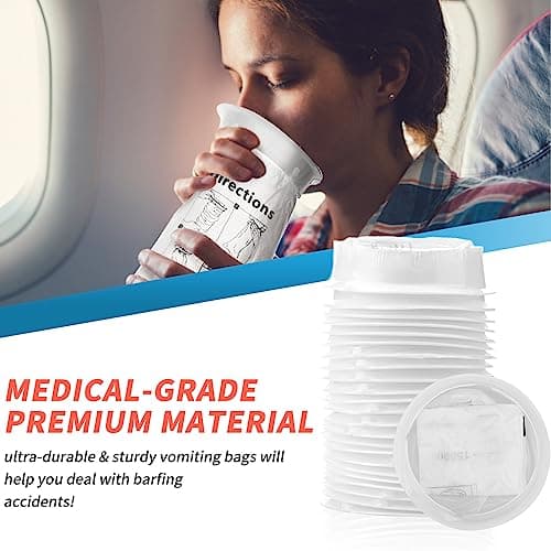 TonJin 25Pack Disposable Sick Bags for Car Travel, 1500ml White High Density Leak Resistant & Portable Travel Sickness Vomit Bags with Snap for Pregnant Women Car Bus or Aircraft — view 5