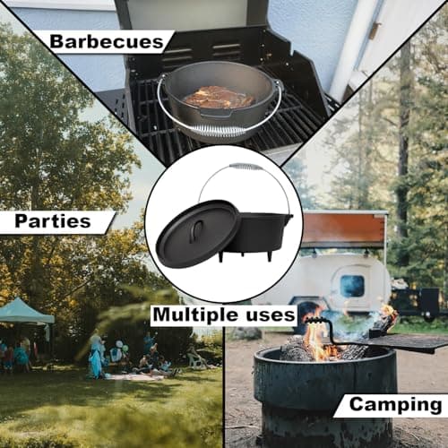 Andes Cast Iron Dutch Oven & Steel Tripod with Hanging Chain & Hook, Camping/Travel Cooking Casserole Pot, Folding/Portable — view 3