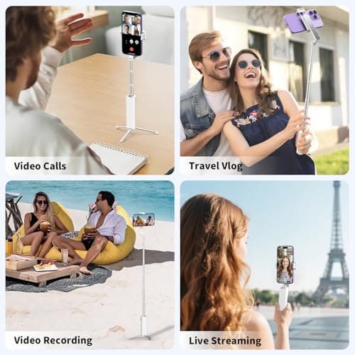 yAyusi Extendable Mini Selfie Stick Tripod with Remote, Pocket Size Portable Tripod for iPhone, Small Compact Phone Selfie Stick Tripods Mount for Travel/Vlog/Video Recording/Live Streaming (White) — view 5