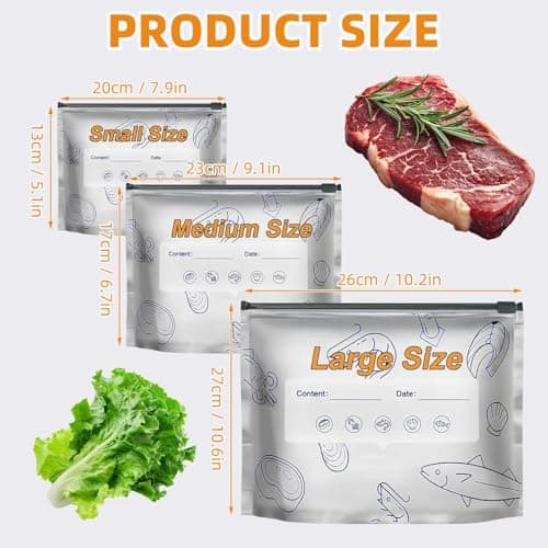 30PCS Reusable Aluminum Foil Sealable Storage Bags, 2026 New Resealable Vacuum Zipper Pouches for Food, Stand Up Foil Sealable Bags with Label Space and Zip Lock for Vegetable Fruit Meat (3 Size) — view 3
