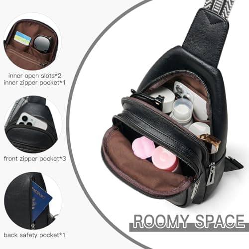 Leresas 7L Sling Bag for Women Crossbody Bag Vegan Leather Travel Sling Purse Backpack Over Shoulder Bag Cross Body Handbag Black — view 5