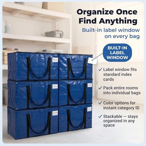 ClearSpace Heavy Duty Moving Bags or Storage Bins with Lids, Blue, 6 Pack — view 6