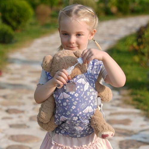 GAGAKU Baby Doll Carrier for Kids, Baby Carrier for Dolls, Reborn Baby Dolls Accessories, Doll Carriers with Adjustable Straps for Little Girls, Blue - Butterfly — view 5