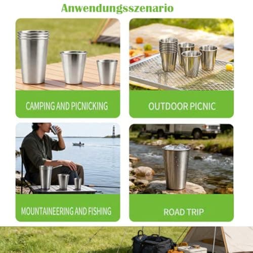 WTRYT Hip Flask Mug, Pack of 4, 30 ml Shot Cups with Leather Case, Small Stainless Steel Cups, Stackable Metal Cups, Portable Travel Mug, Stainless Steel Cups, Shot Glasses for Outdoor Picnic, Camping — view 5