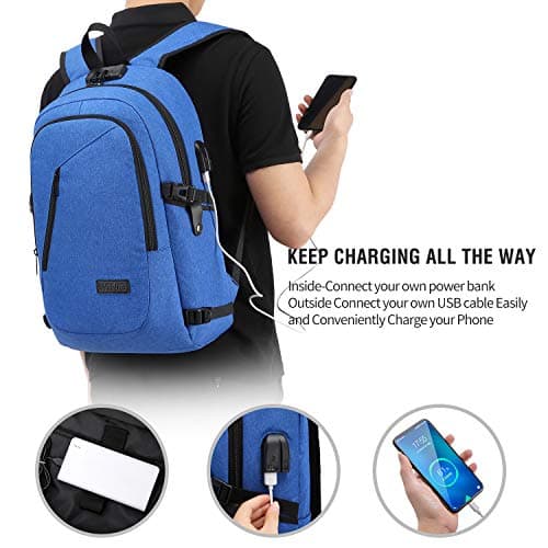 WENIG Anti-Theft Laptop Backpack,15.6Inch Business Travel Backpack Bag with Lock with USB Charging, Water Resistant College School Computer Rucksack Work Backpack Gift for Mens Womens Blue — view 3