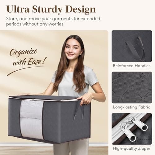 Lifewit 60L Clothes Storage Bags, Foldable Storage Box Moving Bags Wardrobe Storage Organiser Packing Boxes for Moving House with Clear Window for Clothing Bedding Blankets, Grey, 4 Pack — view 4