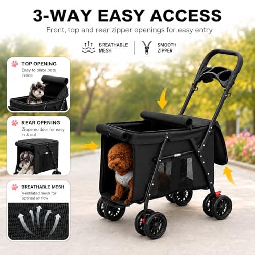 GiHaood Dog Pram for Medium Dogs (20kg), 4 Wheel Foldable Pet Pushchair — view 5