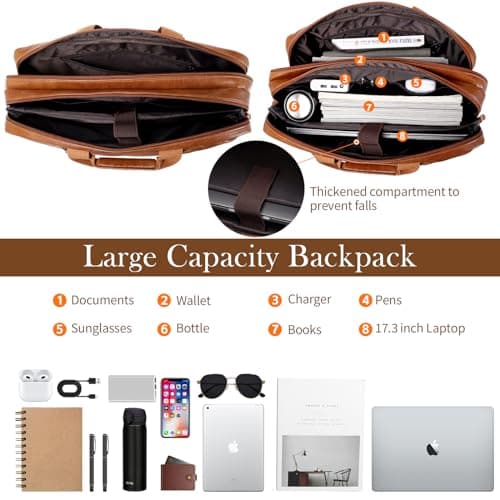 Stuery Faux Leather Messenger Bag for Men: 17.3 Inch Laptop Bag Briefcasen Convertible Backpack 3 in 1 Computer Handbags Work Bag Shoulder Crossbody Bags Office, Vintage Brown — view 4