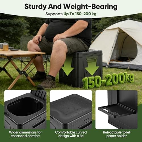 Folding Portable Camping Toilet with Paper Holder & Trash Bags, 150KG Load — view 6