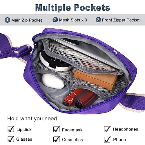 DMLuna Small Crossbody Bags for Women Trendy, Lightweight Waist Pack for Women & Men, Mini Belt Bag, Waist Bag with Adjustable Strap for Running Workout Traveling, Purple — view 2