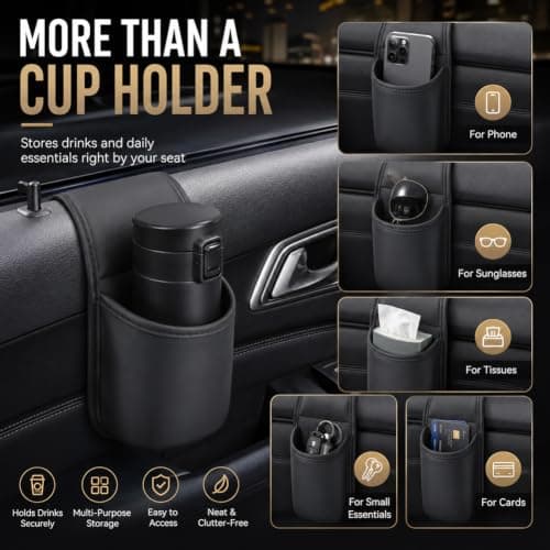 PU Leather Car Door Cups Holder Window Hanging Organizer，C — view 4