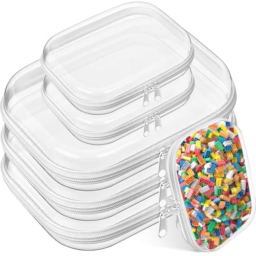6 Pack Clear Hard Shell Zipper Case, Travel Toiletries Storage Bags Bulk