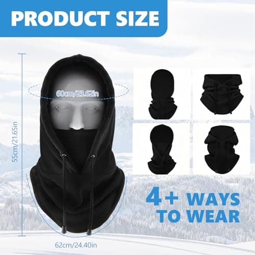 SNBUHA Balaclava Windproof Ski Mask, Soft and Adjustable Winter Neck Warmer, Outdoor Fleece Hood Face Cover Hat for Men Women Running Skiing Cycling Motorbikes Hiking, Black — view 2