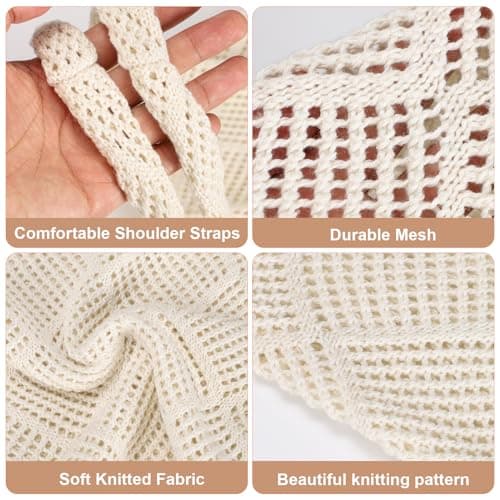 Etercycle Crochet Tote Bag, Mesh Beach Bag for Women Knit Summer Hobo Bag Vacation Boho Tote Bag (Beige) — view 4