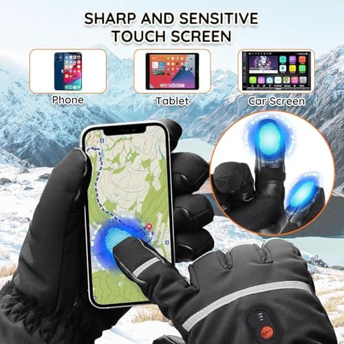 Heated Gloves, 5V 5000mAh*2 Rechargeable Heated Gloves for Men Women, Waterproof Non-Slip Electric Heating Ski Gloves with Touchscreen,3 Levels for Cold Weather Motorcycle Skiing Hiking — view 4