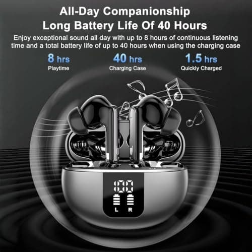 Wireless Earbuds, Bluetooth 5.4 Headphones in Ear with 4 ENC Noise Cancelling Mic,Wireless Earphones HiFi Stereo Deep Bass,Bluetooth Earbuds Dual LED Display, 40H Playtime, IP7 Waterproof, USB-C,Black — view 4