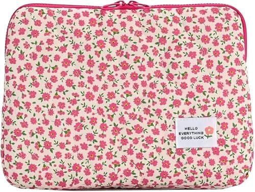 Large Flower Laptop Sleeve Computer Bag Floral Protective Soft Padded Computer Carrying Case Zipper Cover Notebook Bag (#2)