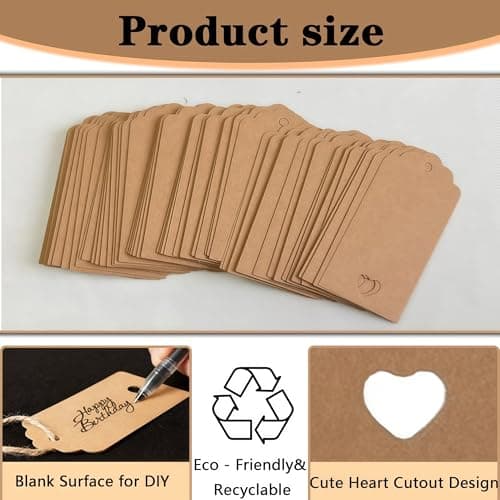 Brown Gift Tags - 100PCS Kraft Paper Tags with String, 9.5x4.5cm Blank Wedding Favour & Name Labels for Presents, Luggage, Christmas & Crafting Supplies — view 4