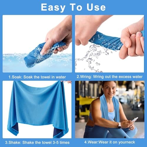 Cooling Towel 4 Pack (40"x12") – Ice Towel for Neck, Soft Breathable Chilly Towel, Microfiber Cooling Neck Wraps for Yoga Sport Running Gym Camping Fitness, Instant Cool Reusable with Carabiner Clip — view 4