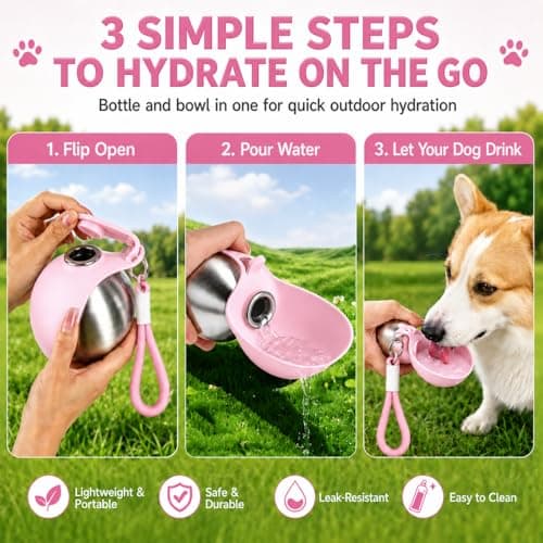 Portable Dog Water Bottle for Walking, 2-in-1 Stainless Steel Dog Bottle — view 3