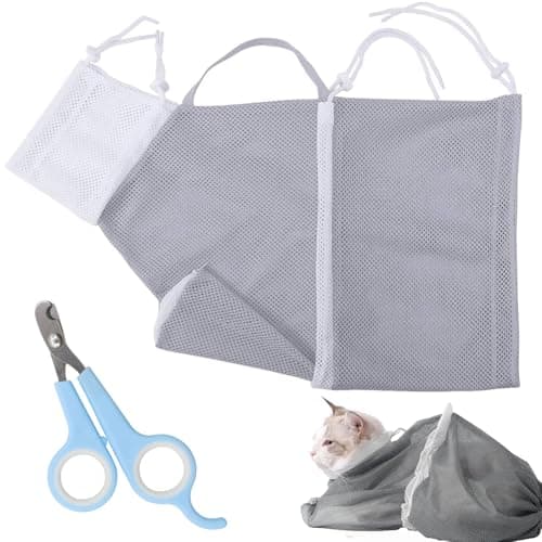 ZKFSIE Cat Bath Bag & Nail Clipper Set – Adjustable, Breathable Mesh Wash Bag for Stress-Free Bathing, Nail Trimming & Grooming | Scratch-Resistant, Secure Fit for Cats & Kittens