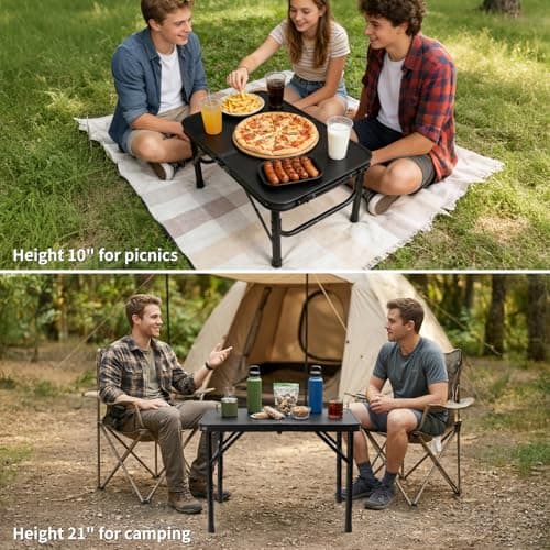 Bingyouth 2ft Small Folding Table 60x40cm, 26/55cm Adjustable Height Portable Camping Table, Lightweight Compact with Carry Handle for Picnic Garden Bedside, Easy-Clean Top, Black — view 4