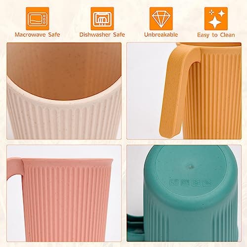 Unbreakable Drinking Cups, 350 ML Plastic Drinking Cups Reusable Cup for Kids Adults, 4 PCS Coffee Mugs with Handle, 4 PCS Straws, Hot or Cold Water Milk Tea Tumblers, Dishwasher and Microwave Safe — view 4