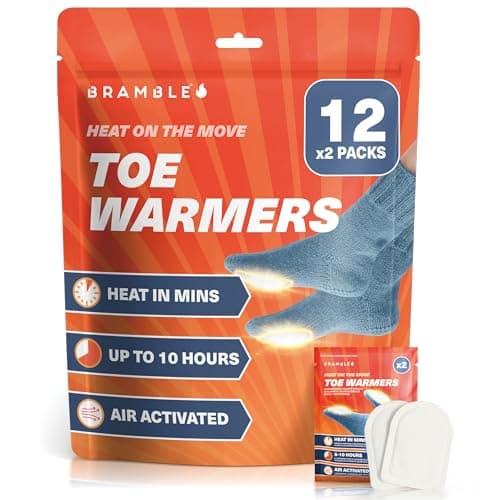 Bramble - Adhesive Toe Warmers (12 Pairs, 24 Total) - Ultra-Thin Stick-On Patches for Shoes and Boots - Air-Activated & Odour-Free - Up to 10 Hours of Heat