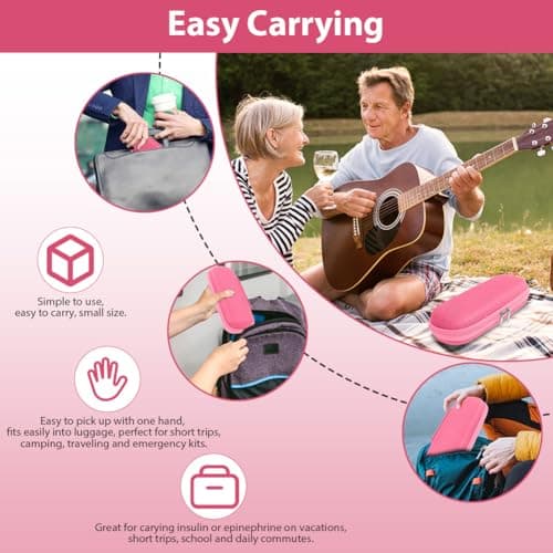 ACWOO Insulated Insulin Bag, Diabetic Travel Bag with 2 Ice Packs, Portable Case for Airplane, Holiday, Business Travel, Pink, Rectangular — view 4