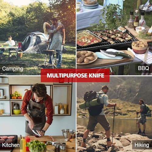 SHAN ZU Chef's Knife Hand Forged Kitchen Knives with Leather Sheath High Carbon Steel Cooking Knife Boning Knife and Full Tang G10 Waterproof Handle, Professional for Home, Camping, BBQ - Green — view 5