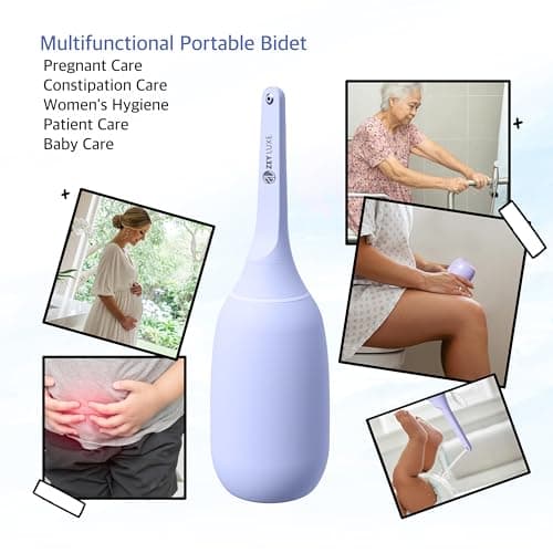 ZEY LUXE Upgraded Handheld Travel Bidet, Peri Bottle – Strong Pressure Manual Portable Bidet for Postpartum Care, Feminine Hygiene, Soft Squeeze, Wall-Mountable Hook, Carry Bag (Purple, 400 ML) — view 5
