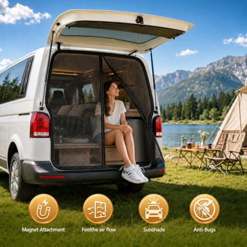 Normodic Mosquito Net Magnetic for VW T5 T6, Tailgate Fly Screen with Magnetic Closure, Rear Door Mesh Screen Van Bug Protection, Boot Sun Shade Netting Mesh Curtain for Outdoor Camping Travel — view 4
