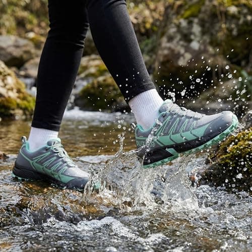 OUTJET Women's Waterproof Lightweight Walking & Hiking Shoes, Cushioned Anti-Slip Outdoor Trainers for All-Day Rambles & Treks Green — view 2