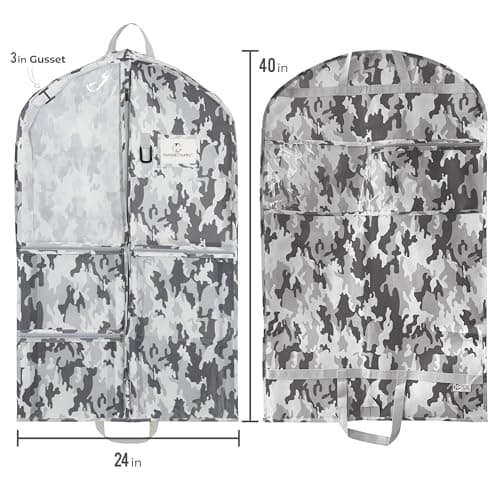Waterproof Hanging Garment Bag 40 inch Clothes Bag with Gusset, 5 Pockets & Side Zip for Dance Costumes, Sports, Skating, Theatre, Beauty Pageants & More by Kendall Country, Camo Grey — view 3