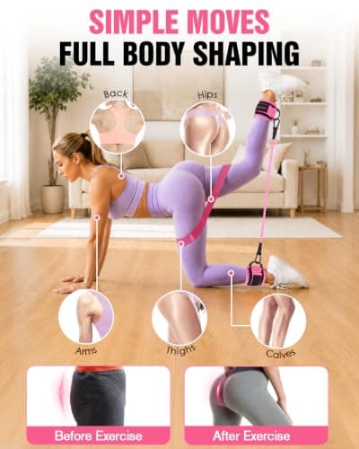 Resistance Bands Set – Resistance Band and Adjustable Ankle Exercise Bands with cuffs for Training, Working Out, Yoga,Home Gym with Training Guidance & Carry Bag,Set of 8 - Pink — view 3