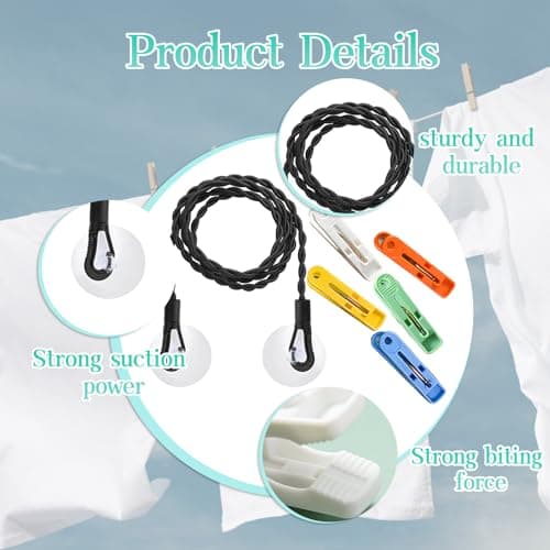 2 Pcs Travel Washing Line, Portable Washing Line, Camping Clothes Line, Extendable Travel Laundry Line With 20 Clips, For Camping Travel Clothes Laundry Drying Outdoor (Black) — view 3