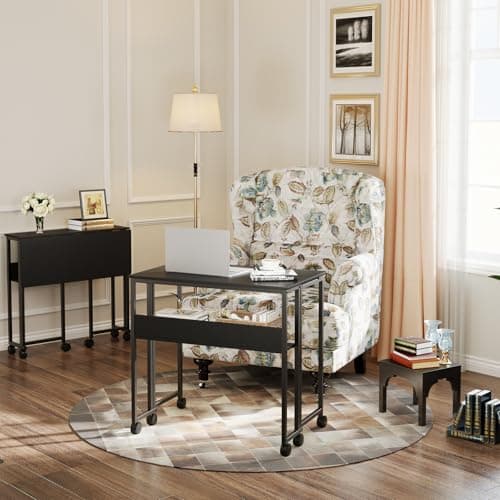 Djioyer Folding Desk with Storage Shelf, Space Saving Computer Desk, Foldable Writing Table on Wheels, Writing Study Desk, Easy Assembly, for Home Office Small Space Black — view 2