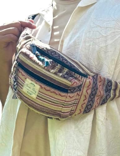 Cotton Handmade Fanny Pack, Hippie Festival Holiday Bum Bag, Adjustable Straps, Brown — view 4