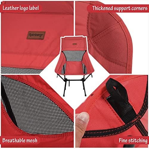 Rainberg Ultra Lightweight High Back Camping Chair, Folding Chair, Camping Chairs for Adults, Foldable Garden Outdoor Picnic BBQ Chairs. (Pack of 1, Red) — view 4