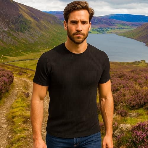 Golomak® Pack of 2 Mens Thermal Short Sleeve Tops, Warm Crew Neck Base Layer T-Shirts for Winter Work, Hiking & Outdoor Sports – Lightweight Thermal Underwear Shirts (Black, Medium) — view 5