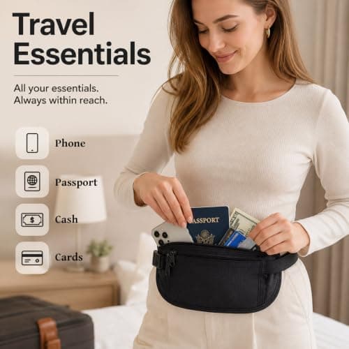 HOQBFSN RFID Blocking Hidden Travel Money Belt Ultralight Anti Theft Waist Pouch Adjustable Strap Multi Pocket Security Waist Bag for Passport Cash Phone Cards Black — view 4