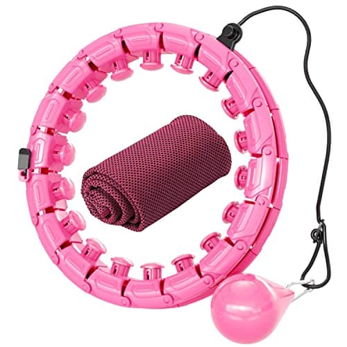 SEDOL Smart Weighted Hula Hoop Gift Set – Auto-Spinning Fitness Hoop with 24 Detachable Knots, Weighted Ball & Cooling Towel – Workout Equipment for Home Exercise & Christmas Fitness Gifts (Pink)