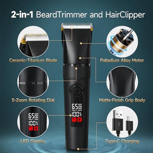 HSKAI 2-in-1 Cordless Beard Trimmer and Hair Clippers for Men — view 6